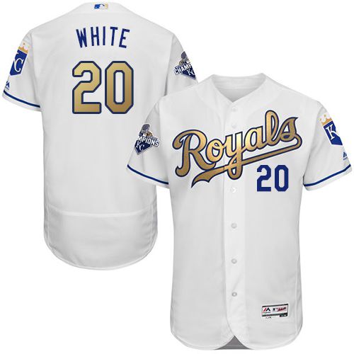 Royals #20 Frank White White 2015 World Series Champions Gold Program FlexBase Authentic Stitched MLB Jersey