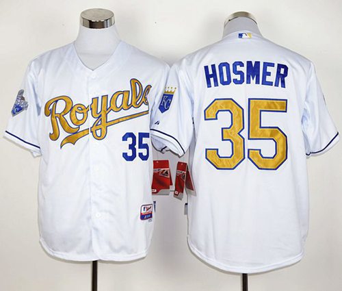 Royals #35 Eric Hosmer White 2015 World Series Champions Gold Program Stitched MLB Jersey
