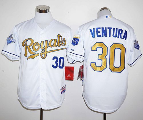 Royals #30 Yordano Ventura White 2015 World Series Champions Gold Program Stitched MLB Jersey