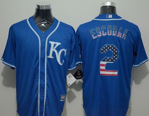 Royals #2 Alcides Escobar Blue USA Flag Fashion Stitched MLB Jersey