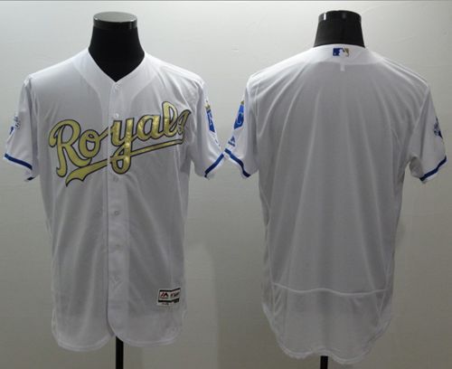 Royals Blank White FlexBase Authentic 2015 World Series Champions Gold Program Stitched MLB Jersey