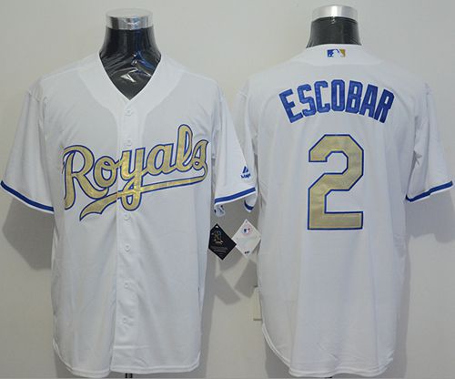 Royals #2 Alcides Escobar White New Cool Base 2015 World Series Champions Gold Program Stitched MLB Jersey