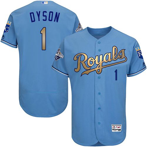 Royals #1 Jarrod Dyson Light Blue FlexBase Authentic 2015 World Series Champions Gold Program Stitched MLB Jersey