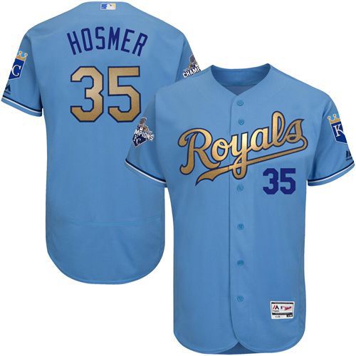 Royals #35 Eric Hosmer Light Blue FlexBase Authentic 2015 World Series Champions Gold Program Stitched MLB Jersey