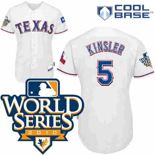 Rangers #5 Lan Kinsler White Cool Base w/2010 World Series Patch Stitched MLB Jersey
