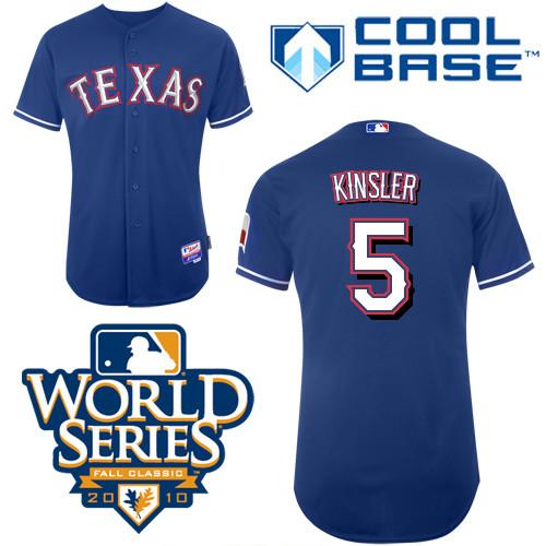 Rangers #5 Lan Kinsler Blue Cool Base w/2010 World Series Patch Stitched MLB Jersey