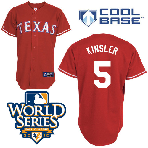 Rangers #5 Lan Kinsler Red Cool Base w/2010 World Series Patch Stitched MLB Jersey