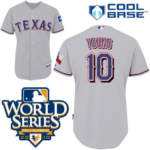 Rangers #10 Michael Young Grey Cool Base w/2010 World Series Patch Stitched MLB Jersey