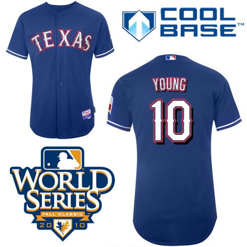 Rangers #10 Michael Young Blue Cool Base w/2010 World Series Patch Stitched MLB Jersey