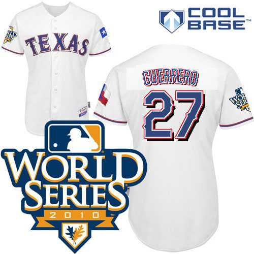 Rangers #27 Vladimir Guerrero White Cool Base w/2010 World Series Patch Stitched MLB Jersey