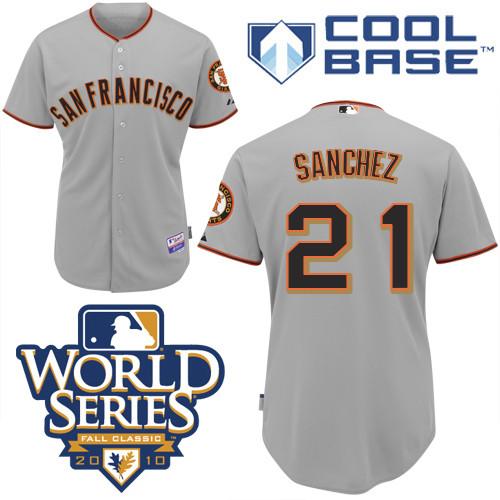 Giants #21 Freddy Sanchez Grey Cool Base w/2010 World Series Patch Stitched MLB Jersey