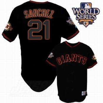 Giants #21 Freddy Sanchez Cool Base 2010 World Series Patch Black Stitched MLB Jersey