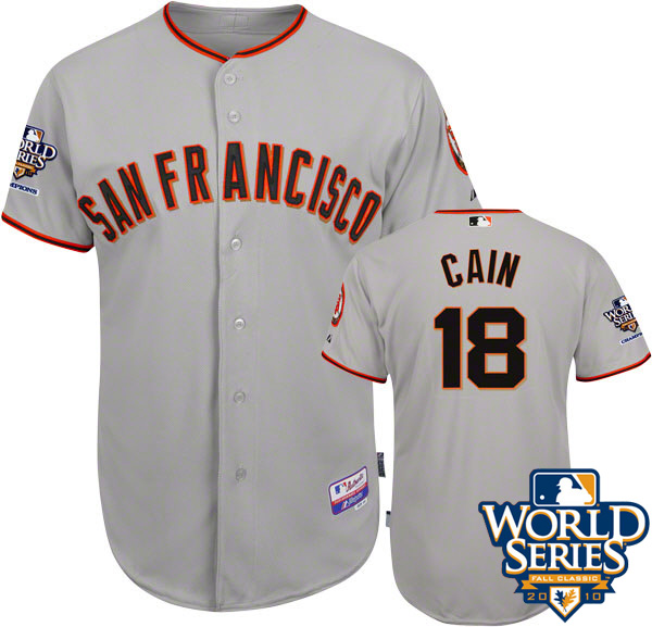 Giants #18 Cain Matt Grey Cool Base w/2010 World Series Patch Stitched MLB Jersey