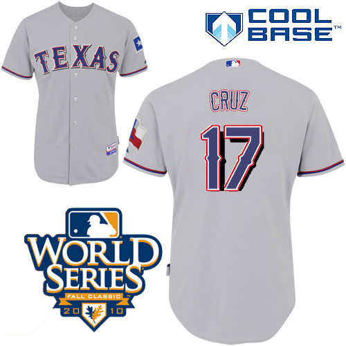 Rangers #17 Nelson Cruz Grey Cool Base w/2010 World Series Patch Stitched MLB Jerseys