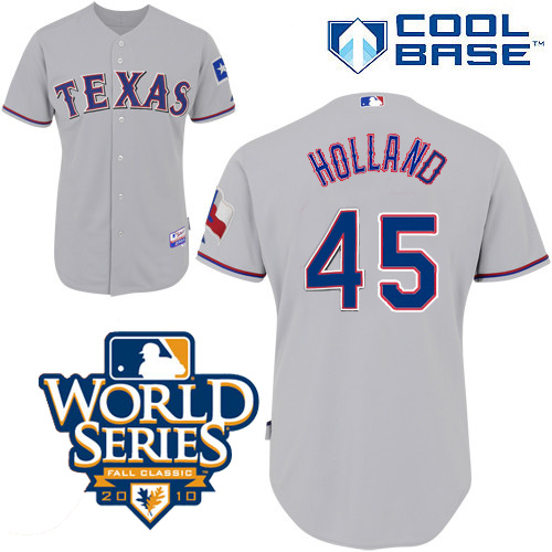 Rangers #45 Derek Holland Grey Cool Base w/2010 World Series Patch Stitched MLB Jerseys