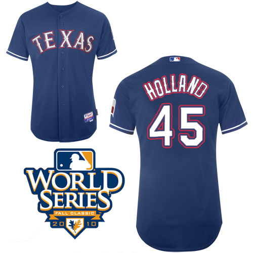 Rangers #45 Derek Holland Blue Cool Base w/2010 World Series Patch Stitched MLB Jerseys