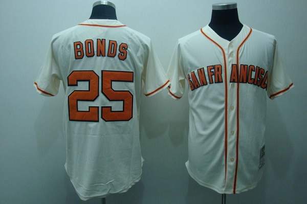 Mitchell and Ness Giants #25 Barry Bonds Stitched Cream Throwback MLB Jersey