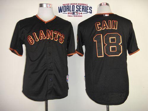Giants #18 Matt Cain Black W/2014 World Series Patch Stitched MLB Jersey