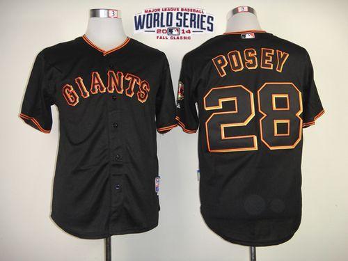 Giants #28 Buster Posey Black W/2014 World Series Patch Stitched MLB Jersey