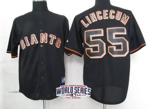 Giants #55 Tim Lincecum Black Fashion W/2014 World Series Patch Stitched MLB Jersey