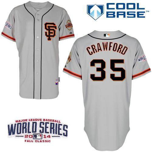 Giants #35 Brandon Crawford Grey Road 2 Cool Base W/2014 World Series Patch Stitched MLB jerseys