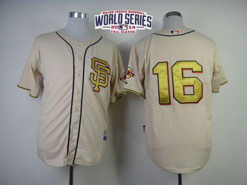 Giants #16 Angel Pagan Cream Gold No. W/2014 World Series Patch Stitched MLB Jersey