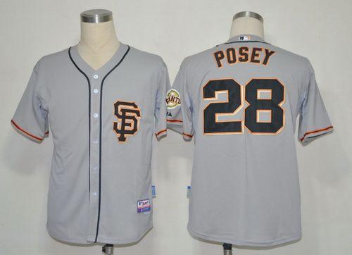 Giants #28 Buster Posey Grey Cool Base 2012 Road 2 Stitched MLB Jersey