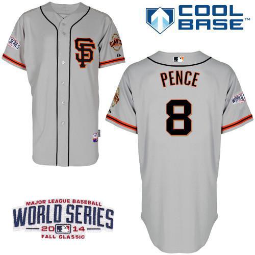 Giants #8 Hunter Pence Grey Road 2 Cool Base W/2014 World Series Patch Stitched MLB Jersey