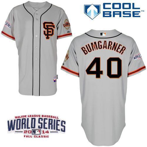 Giants #40 Madison Bumgarner Grey Road 2 Cool Base W/2014 World Series Patch Stitched MLB Jersey