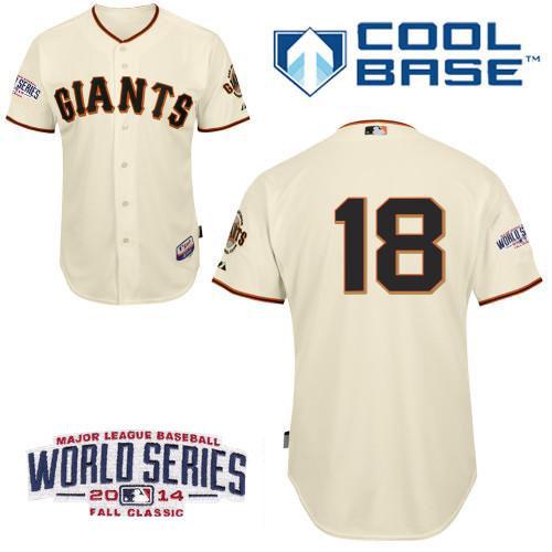 Giants #18 Matt Cain Cream Cool Base W/2014 World Series Patch Stitched MLB Jersey