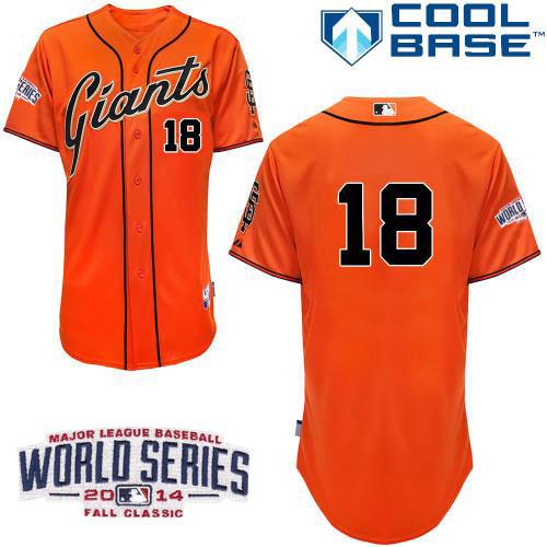Giants #18 Matt Cain Orange Cool Base W/2014 World Series Patch Stitched MLB Jerseys
