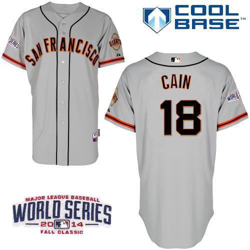 Giants #18 Matt Cain Grey Cool Base W/2014 World Series Patch Stitched MLB Jersey