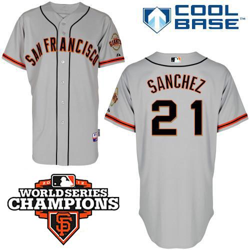 Giants #21 Freddy Sanchez Grey Cool Base w/2012 World Series Champion Patch Stitched MLB jerseys
