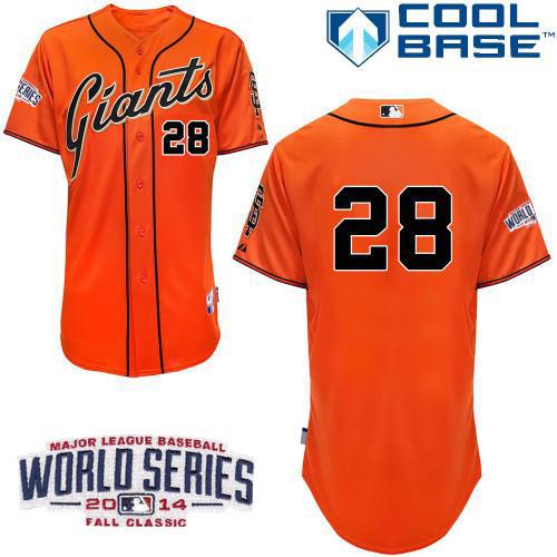 Giants #28 Buster Posey Orange Cool Base W/2014 World Series Patch Stitched MLB Jersey