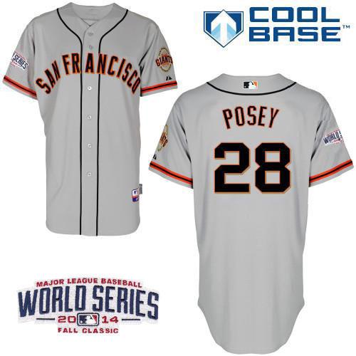 Giants #28 Buster Posey Grey Cool Base W/2014 World Series Patch Stitched MLB Jersey