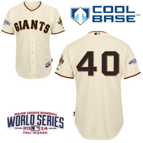 Giants #40 Madison Bumgarner Cream Cool Base W/2014 World Series Patch Stitched MLB Jersey