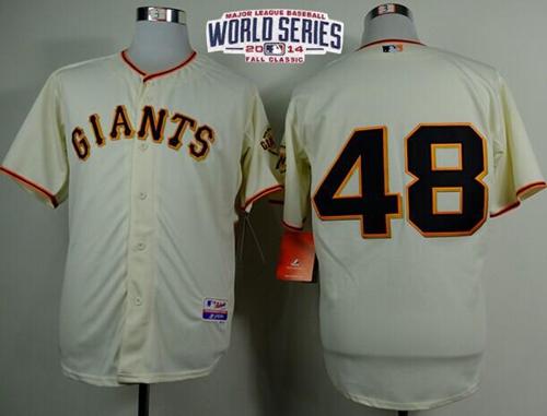 Giants #48 Pablo Sandoval Cream Cool Base W/2014 World Series Patch Stitched MLB Jersey
