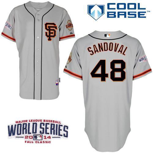 Giants #48 Pablo Sandoval Grey Cool Base Road 2 W/2014 World Series Patch Stitched MLB Jersey
