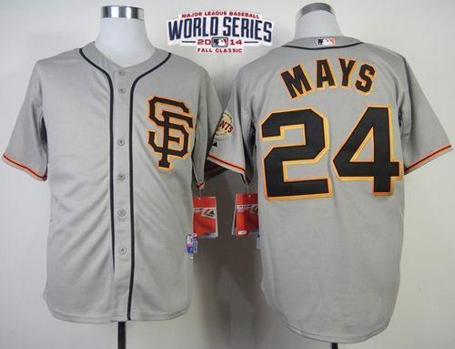 Giants #24 Willie Mays Grey Cool Base Road 2 W/2014 World Series Patch Stitched MLB Jersey