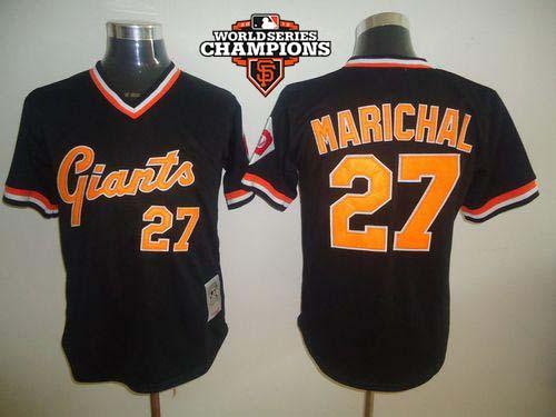 Mitchell And Ness Giants #27 Juan Marichal Black Throwback w/2012 World Series Champion Patch Stitched MLB Jersey