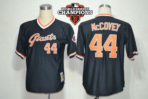 Mitchell And Ness Giants #44 Willie McCovey Black Throwback w/2012 World Series Champion Patch Stitched MLB Jersey