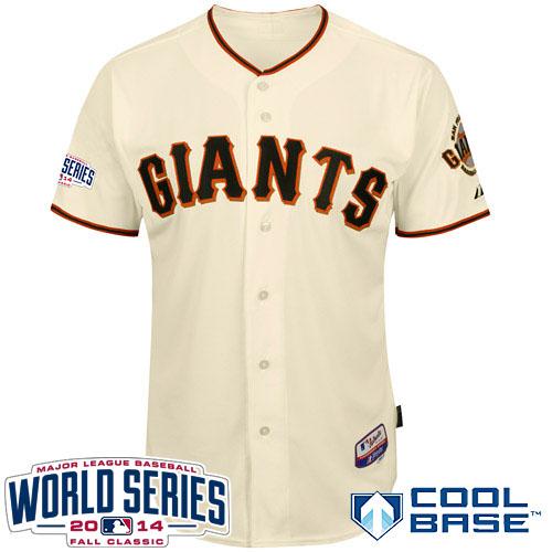 Giants Blank Cream Cool Base W/2014 World Series Patch Stitched MLB Jersey
