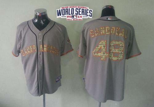 Giants #48 Pablo Sandoval Grey USMC Cool Base W/2014 World Series Patch Stitched MLB Jersey