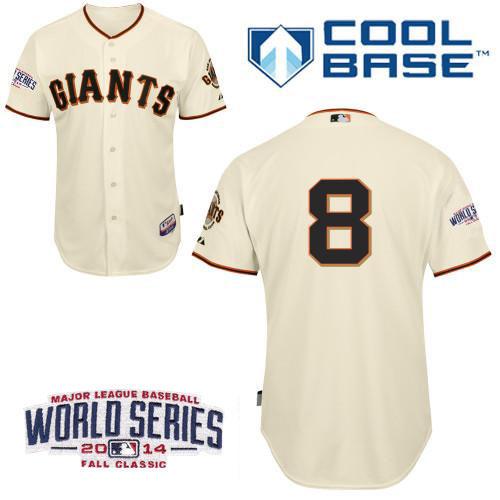 Giants #8 Hunter Pence Cream Cool Base W/2014 World Series Patch Stitched MLB Jersey