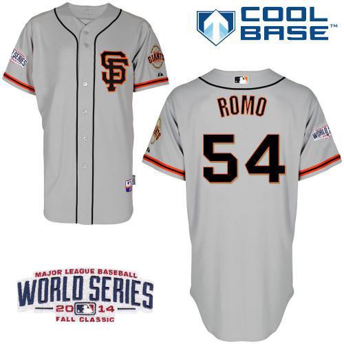 Giants #54 Sergio Romo Grey Cool Base Road 2 W/2014 World Series Patch Stitched MLB Jersey