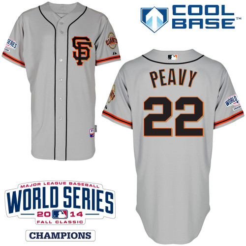 Giants #22 Jake Peavy Grey Cool Base Road 2 W/2014 World Series Patch Stitched MLB Jersey