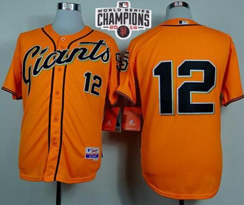 Giants #12 Joe Panik Orange Alternate Cool Base W/2014 World Series Champions Patch Stitched MLB Jersey