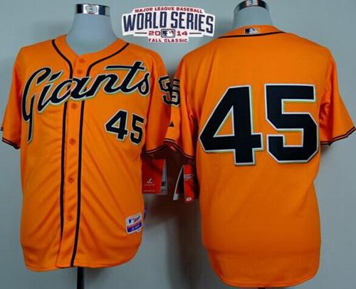 Giants #45 Travis Ishikawa Orange Alternate Cool Base W/2014 World Series Patch Stitched MLB Jersey
