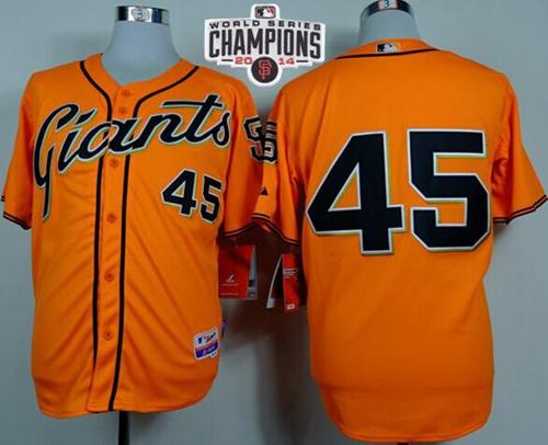 Giants #45 Travis Ishikawa Orange Alternate Cool Base W/2014 World Series Champions Patch Stitched MLB Jersey