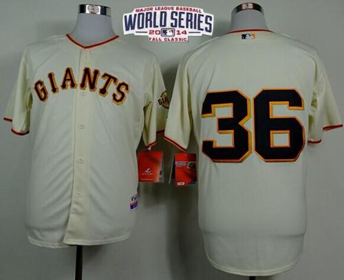 Giants #36 Gaylord Perry Cream Home Cool Base W/2014 World Series Patch Stitched MLB Jersey